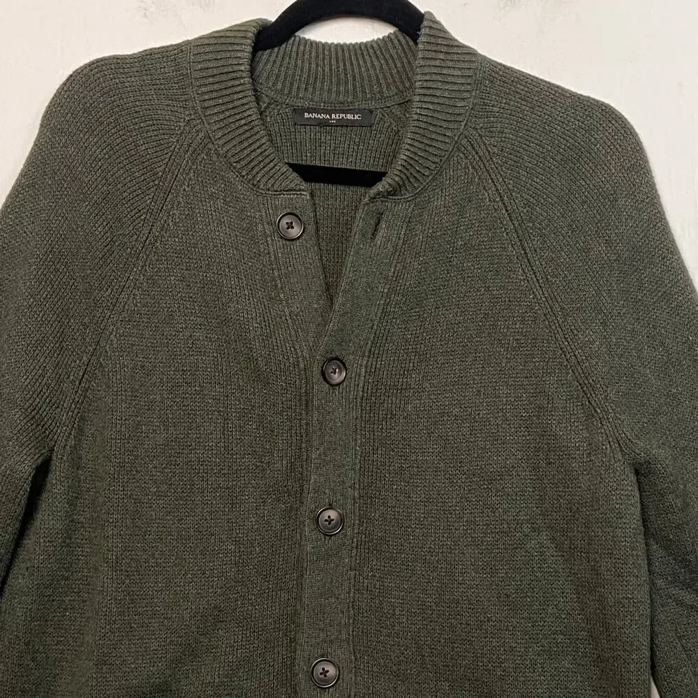 Banana Republic Men's Half Milano Ivy Green Sweater Jacket Size Medium